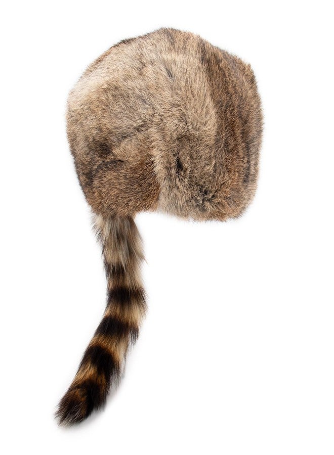 Surell Coonskin Davy Crockett Hat - 100% Real Rabbit Fur Crown - Raccoon Tail Winter Hat - Unisex, Brown - Image 3